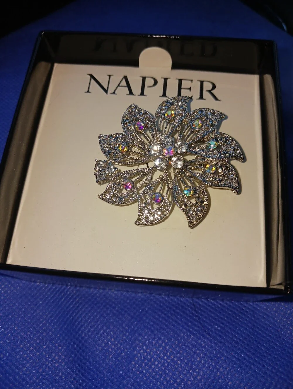Napier Iridescent Crystal Floral Brooch